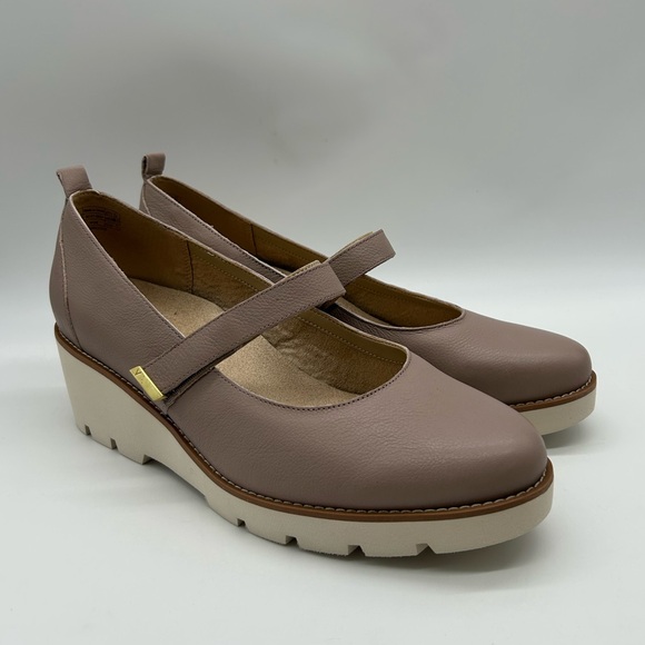 Vionic Alma Leather Mary Jane Wedge Shoes Taupe Wide W12 EU43 New With Box - Picture 4 of 12